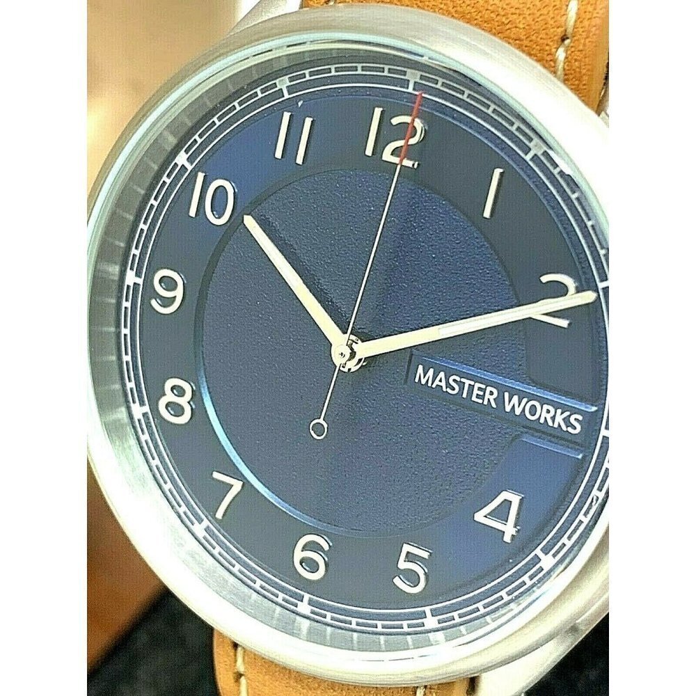 Master Works Men's Watch MW06S Quartz Blue Dial Brown Leather Strap 38mm